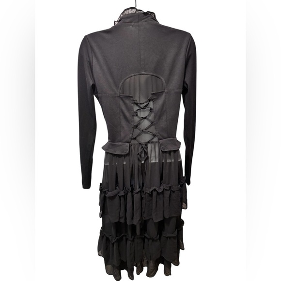 Hot Topic Black Sweetheart Double-Breasted Tiered Ruffle Jacket S Steampunk Goth - Picture 4 of 12